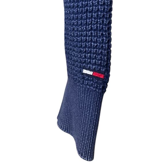 Tommy Jeans Cropped Hoodie Blue Waffle Knit Designer Full Zip Jacket US Size S - Picture 5 of 9